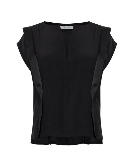 Max Mara Black V-Neck Panel Blouse