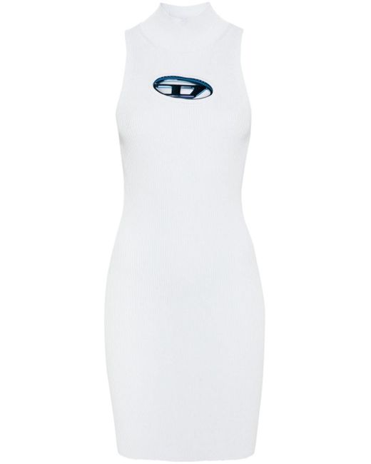 DIESEL White M-onerva Short Dress With Cut-out And Logo Plaque
