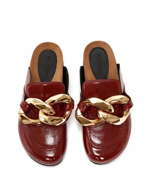 J.W. Anderson Red Chain-Detail Leather Loafer Mules