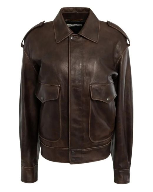 Saint Laurent Black Lederjacke mit Pattentaschen