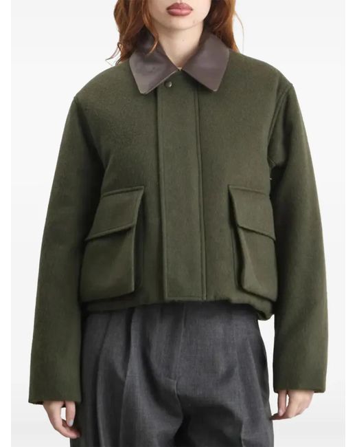 Auralee Black Leather-Collar Jacket
