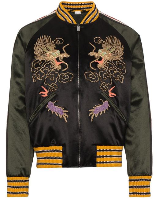 Gucci Synthetic GG Embroidered Dragon Bomber Jacket in Black for Men - Lyst