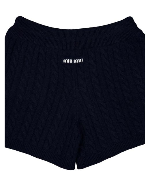 Miu Miu Blue Intarsia-Knit Shorts