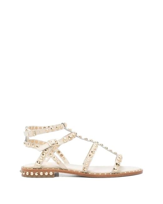 Ash White Precious Stud-Embellished Gladiator Sandals