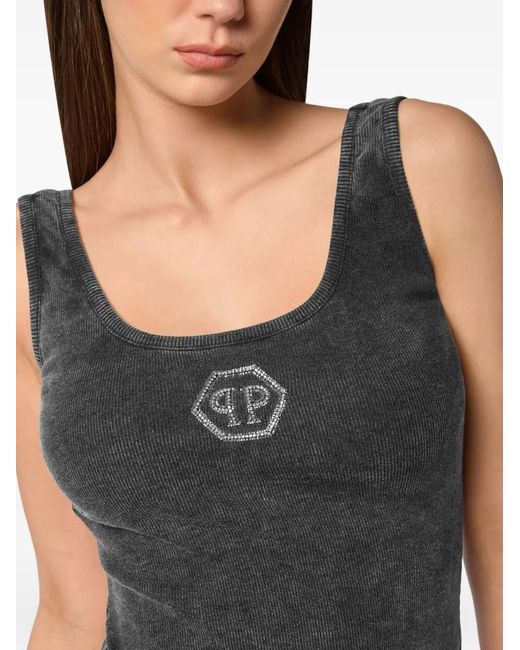 Philipp Plein Black Washed-Effect Ribbed Tank Top