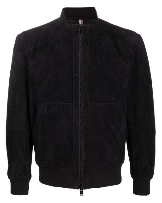 BOSS by HUGO BOSS Mika Suede Bomber Jacket in Blue for Men | Lyst