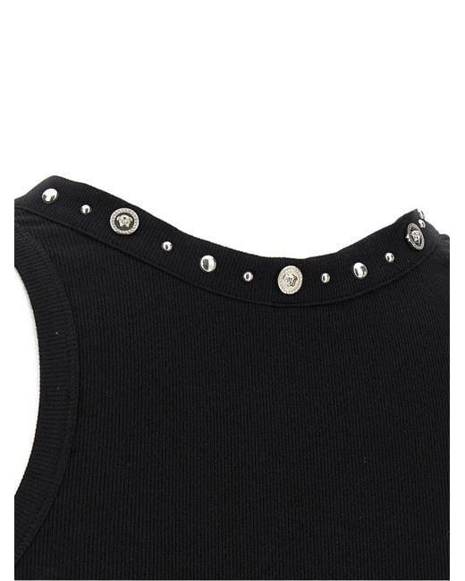 Versace Black Ribbed Studded Decorative Button Top