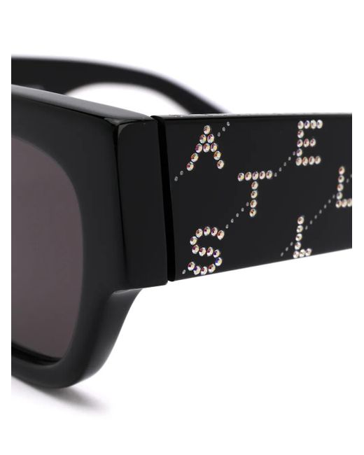 Stella McCartney Black Rhinestone Logo Rectangular-Frame Sunglasses