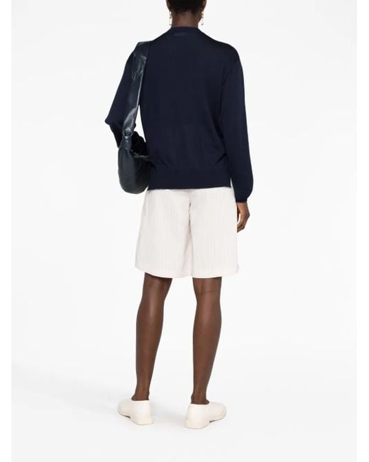 Jil Sander Blue Ribbed Crew Neck Jumper