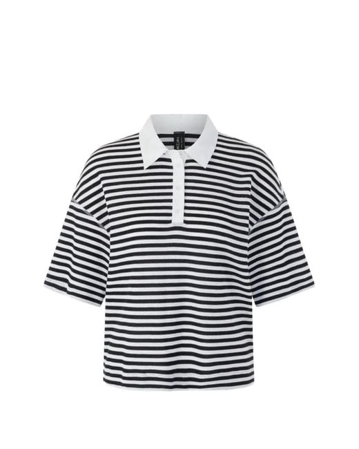 Marc Cain White Striped Polo Shirt