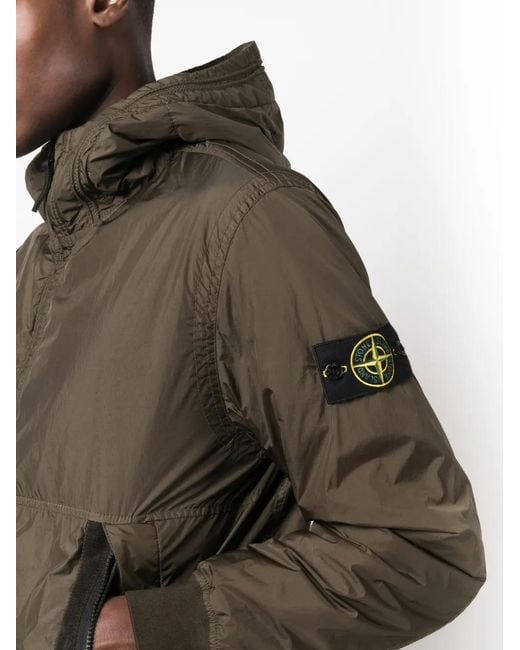 Stone Island Green Tone Island Hooded Jacket Garment Dyed Crinkle Reps Recycled Nylon With Primaloft®-tc for men
