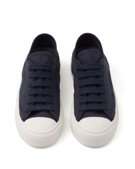 Prada Blue Triangle-logo Canvas Sneakers
