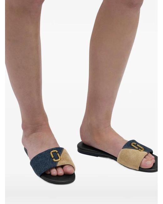 Marc Jacobs White Logo-Detail Denim Slides