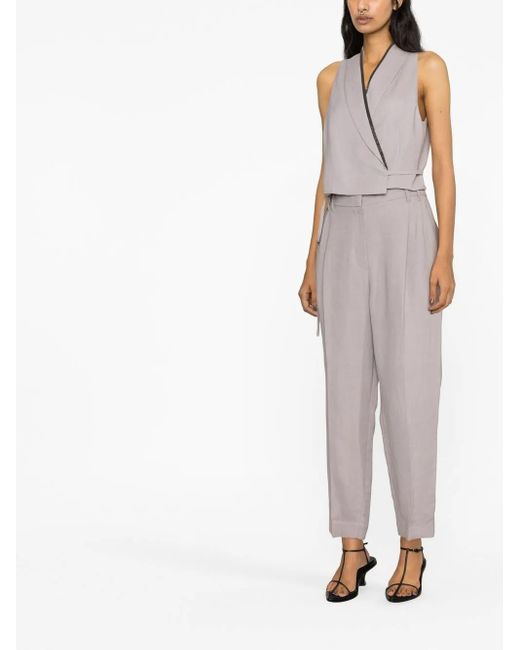 Brunello Cucinelli White Cropped Silk-Linen Gilet Jacket