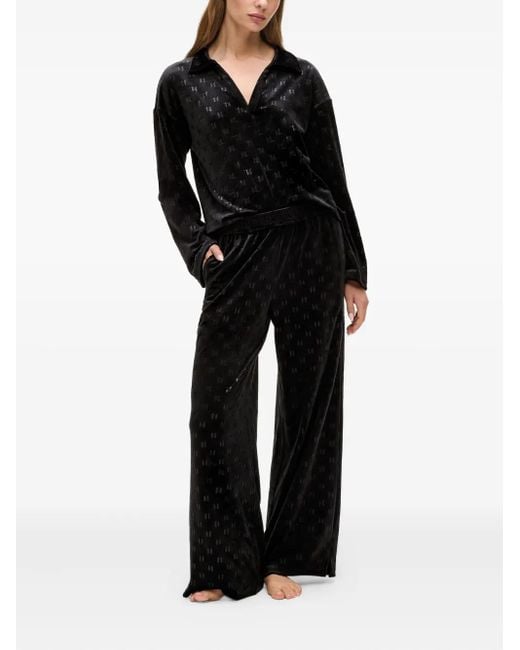 Karl Lagerfeld Black Monogram-Pattern Track Pants
