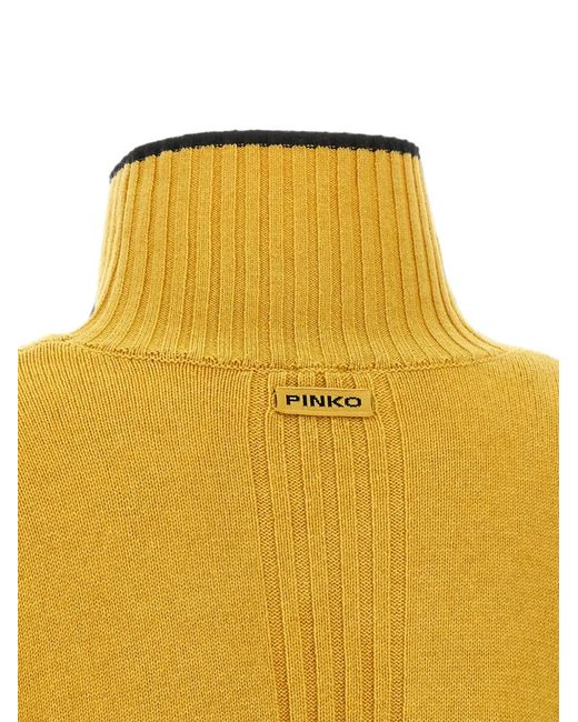Pinko Yellow Ribbed-Knit Roll-Neck Sweater