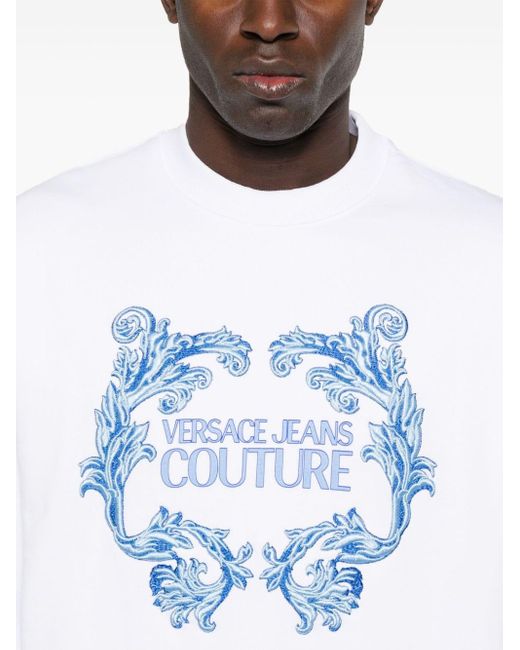 Versace Blue Logo-print Cotton Sweatshirt for men