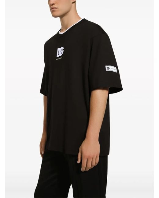 Dolce & Gabbana Black Short-Sleeved T-Shirt With Dg Logo Patch for men