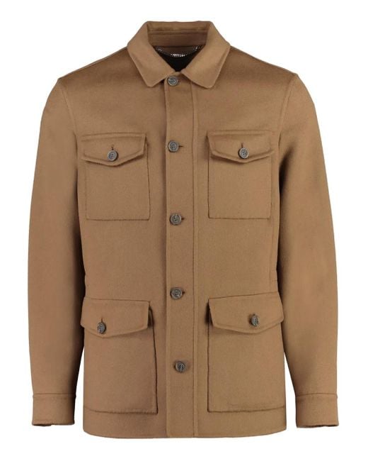 Chaqueta de lana con bolsillos con solapa Canali de hombre de color Brown