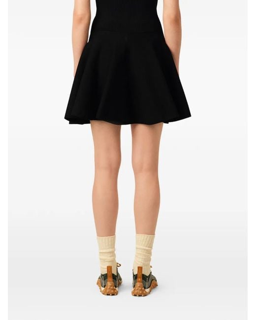 AMI Black Cotton Short Godet Skirt