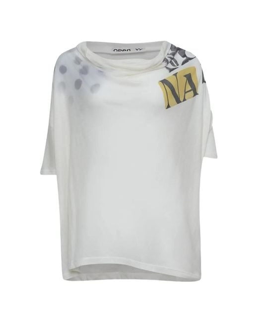OPEN YY Gray Phonetic Graphic-Print Cowl-Neck T-Shirt
