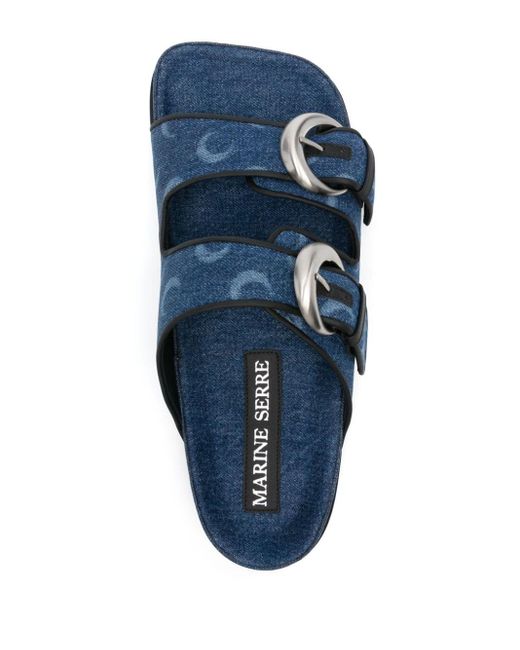 MARINE SERRE Blue Moonogram-pattern Denim Sandals for men