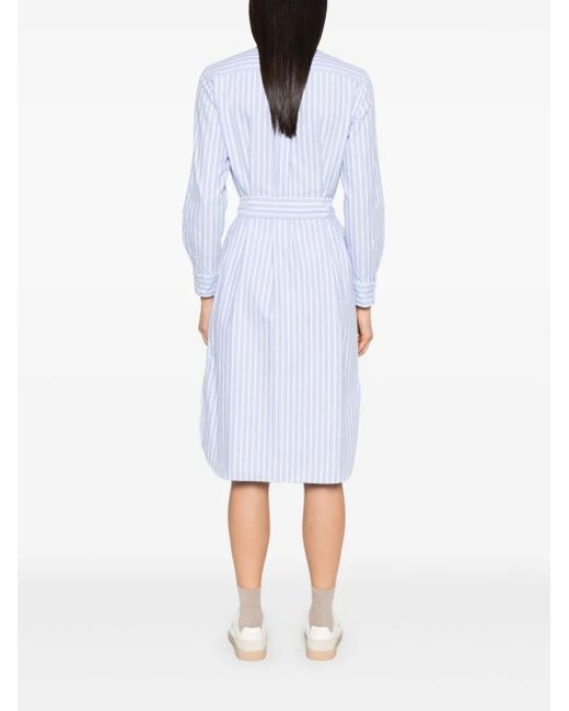 Polo Ralph Lauren Blue Striped Cotton Midi Dress