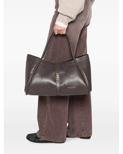 ADRIANNA FERETTI Brown Pebbled-Leather Twist-Lock Tote Bag