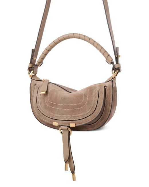 Chloé White Mini Marcie Topstitch Detail Handle Tote Bag