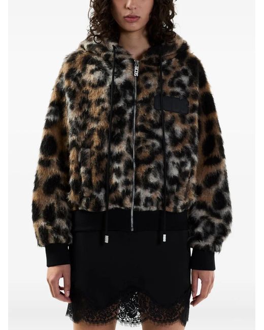 Gcds Black Hooded Animal-Pattern Jacket