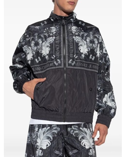 Versace Jeans Couture Gray Baroque-Print Zip-Up Jacket for men