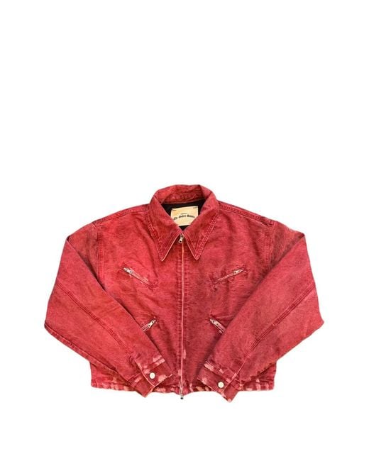 SEKRIT Red Veste Zippée À Effet Usé En Jean for men