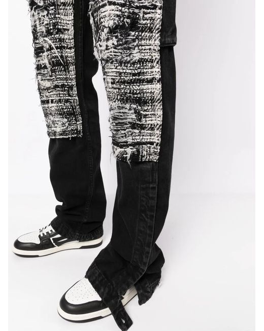 Amiri Black Tweed-Panelling Distressed Jeans for men