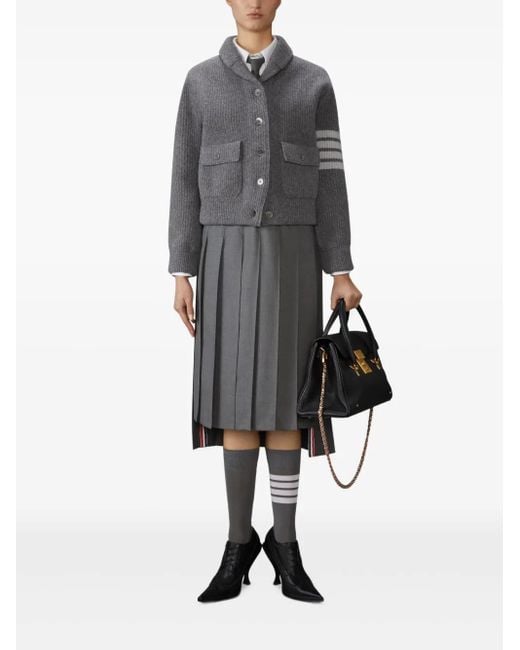 Thom Browne Gray 4-Bar Shawl-Collar Bomber Jacket