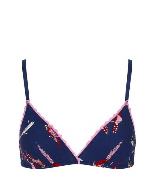 Laura Urbinati Blue Soutien-Gorge Imprimé À Bords Festonnés