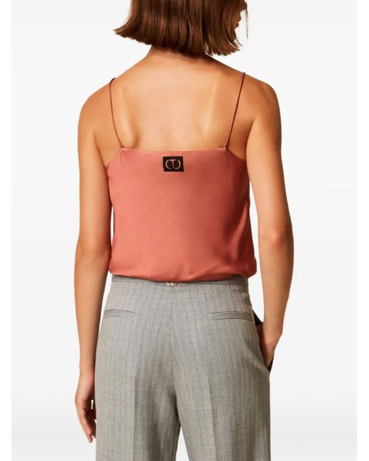 Lace-trimmed satin top Twinset de color Pink