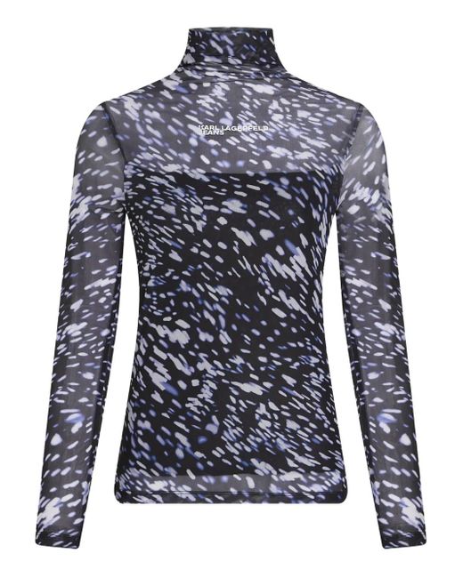 Karl Lagerfeld プリント メッシュトップ Blue