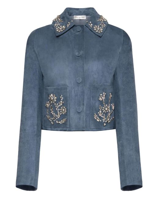 Oscar de la Renta Blue Crystal-Embroidered Jacket