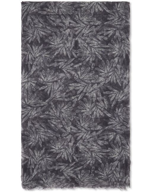 Brunello Cucinelli Gray Leaf-print Cashmere Scarf
