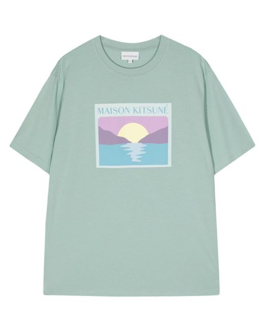 Maison Kitsuné Green Sunset Postcard-print Cotton T-shirt for men