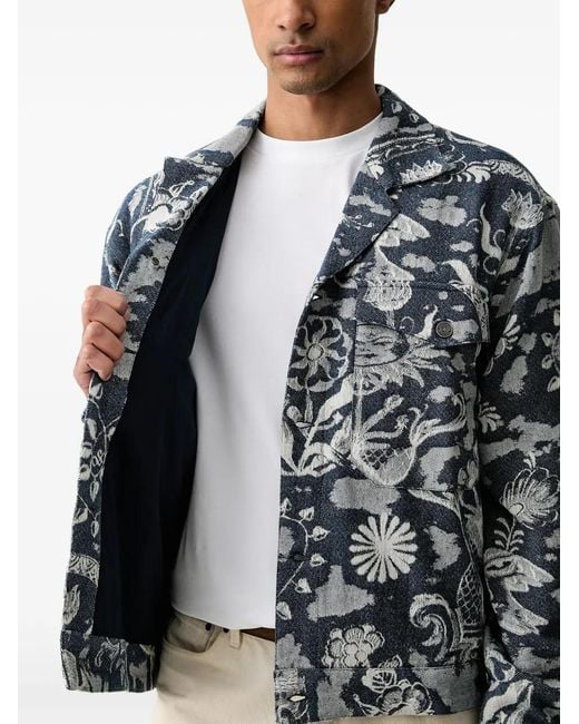Scotch & Soda Blue Jacquard-Patterned Button-Up Jacket for men