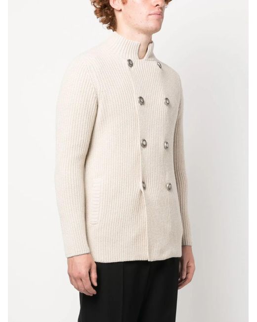 Brunello Cucinelli Natural Double-Breasted Wool-Cashmere Cardigan for men