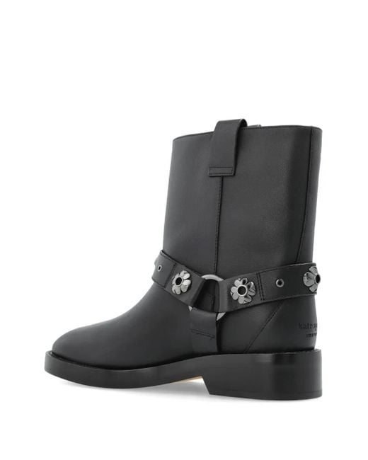 Kate Spade Black Flower-Embellished Biker Boots