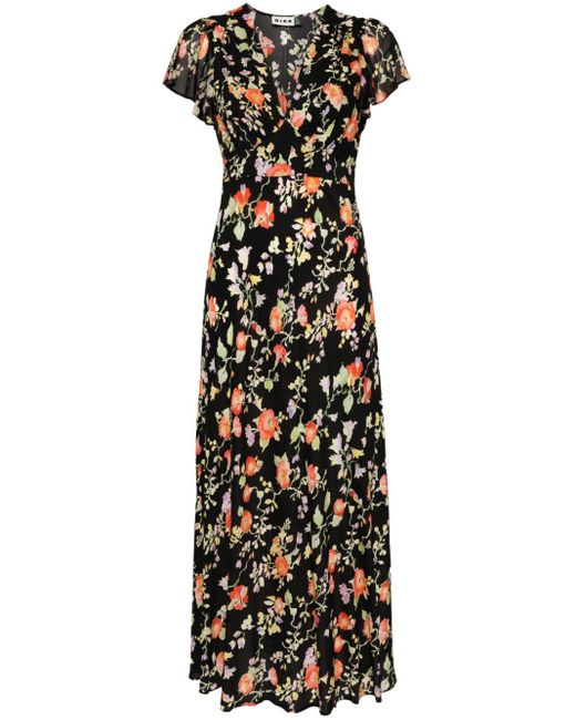 Rixo Black Florida Floral-print Dress