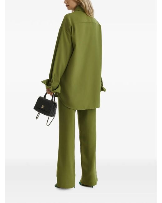 CuAnna Green Pointed-Collar Wide-Leg Suit
