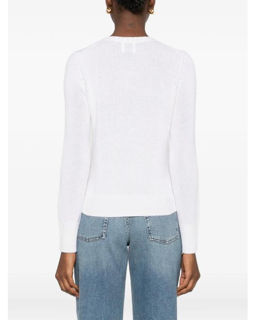 Allude White Ribbed-Knit Cardigan