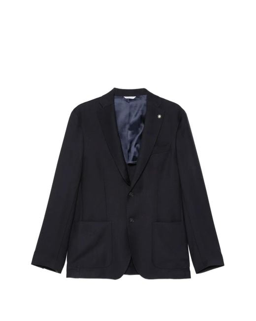 Manuel Ritz Blue Notched-Lapels Single-Breasted Blazer for men