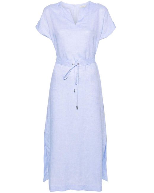 Peserico Blue Linen Belted Dress