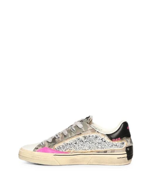 Crime London White Glitter-Embellished Camouflage-Print Sneakers