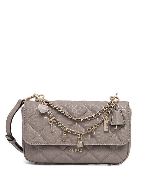 Guess Gray Libby Quilted Logo-Embossed Shoulder Bag